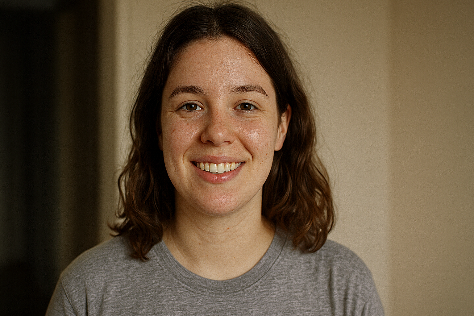 Video still with refined skin and eyes